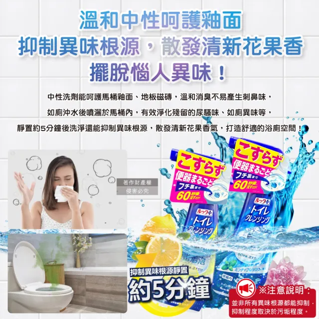 【LION 獅王】日本LION獅王-LOOK PLUS密著泡沫約60秒除垢消臭浴廁清潔劑300ml/瓶(衛浴地板潔廁噴霧馬桶蓋座