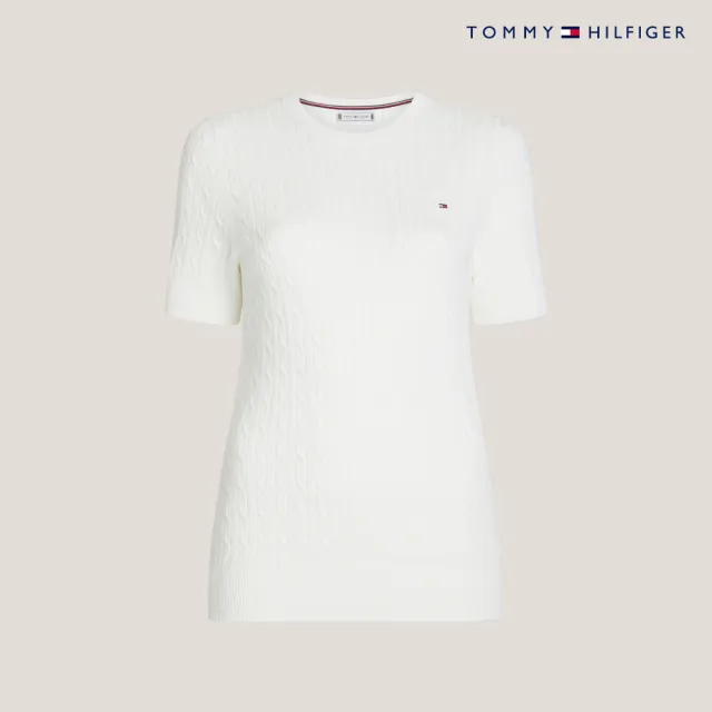 【TOMMY HILFIGER】官方旗艦館 Jenny 絞花針織短袖毛衣_白色