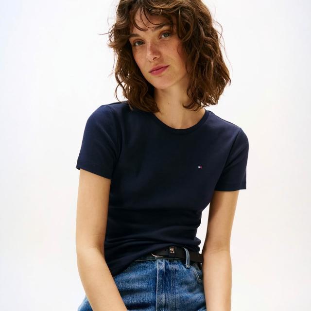 【TOMMY HILFIGER】官方旗艦館旗幟刺繡圓領 T 恤_藍色