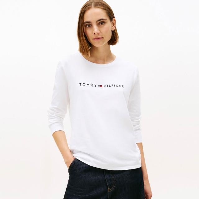 【TOMMY HILFIGER】官方旗艦館Essential 標誌長袖 T 恤_白色
