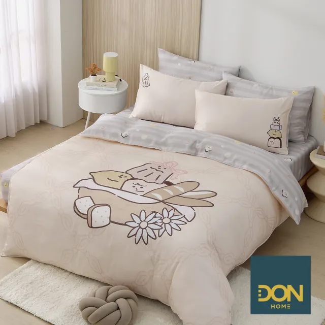 【DON】奶油家族聯名系列-60支抗菌天絲™兩用被床包組-奶油麵包店-雙人