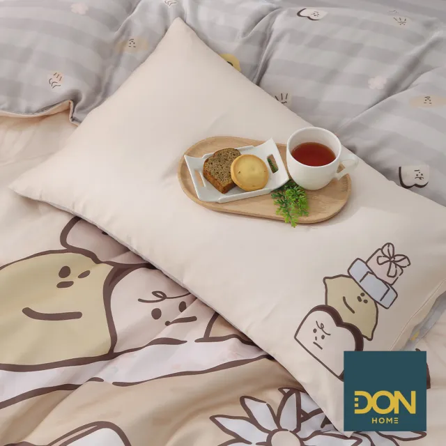 【DON】奶油家族聯名系列-60支抗菌天絲™兩用被床包組-奶油麵包店-加大