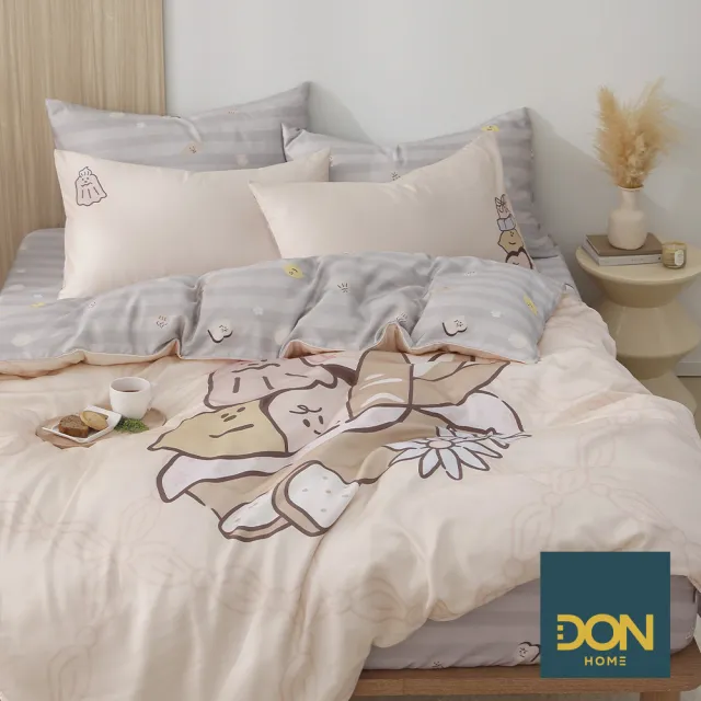 【DON】奶油家族聯名系列-60支抗菌天絲™兩用被床包組-奶油麵包店-單人