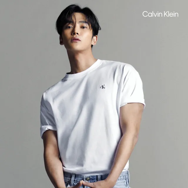 【CALVIN KLEIN】官方旗艦館 韓星金路雲同款 CK Calvin Logo 圓領上衣 _白色