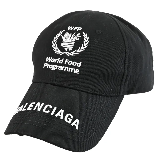 【Balenciaga 巴黎世家】WFP聯名電繡LOGO棉質棒球帽(黑)