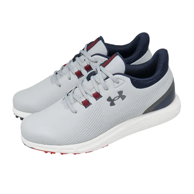 【UNDER ARMOUR】高爾夫球鞋 Drive Medal SL 寬楦 男鞋 灰 藍 無釘 高球 UA 3028240011