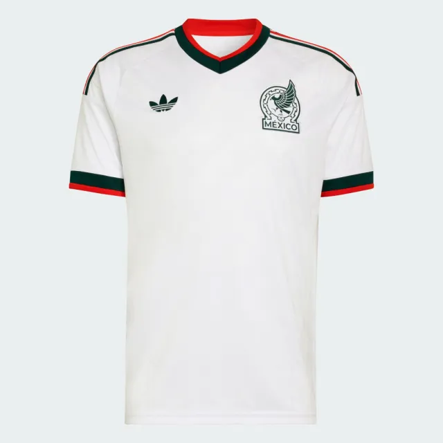【adidas 愛迪達】世界盃 墨西哥 客場球衣(JZ0736 男款ORIGINALS V領運動上衣 CLIMACOOL科技)