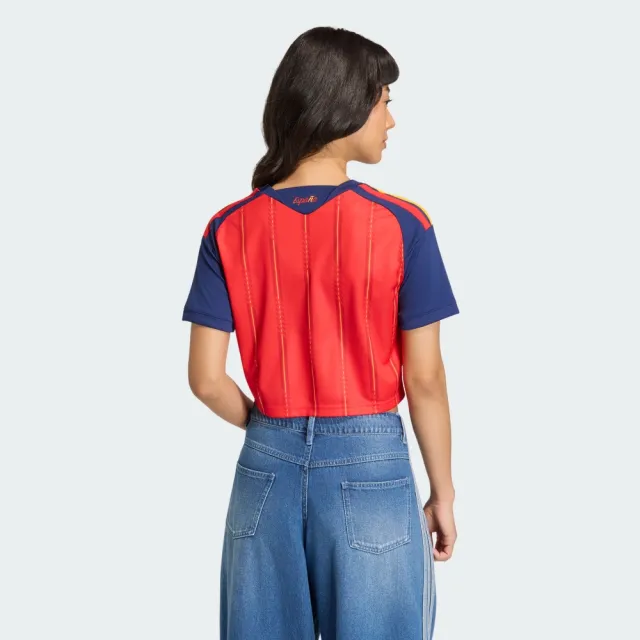 【adidas 愛迪達】世界盃 西班牙 主場復刻版短版球衣(KE8079 女款短版運動上衣 CLIMACOOL科技)