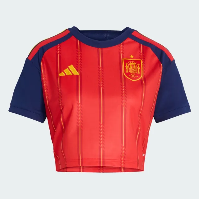 【adidas 愛迪達】世界盃 西班牙 主場復刻版短版球衣(KE8079 女款短版運動上衣 CLIMACOOL科技)