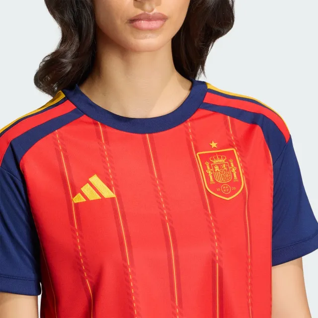 【adidas 愛迪達】世界盃 西班牙 主場復刻版短版球衣(KE8079 女款短版運動上衣 CLIMACOOL科技)