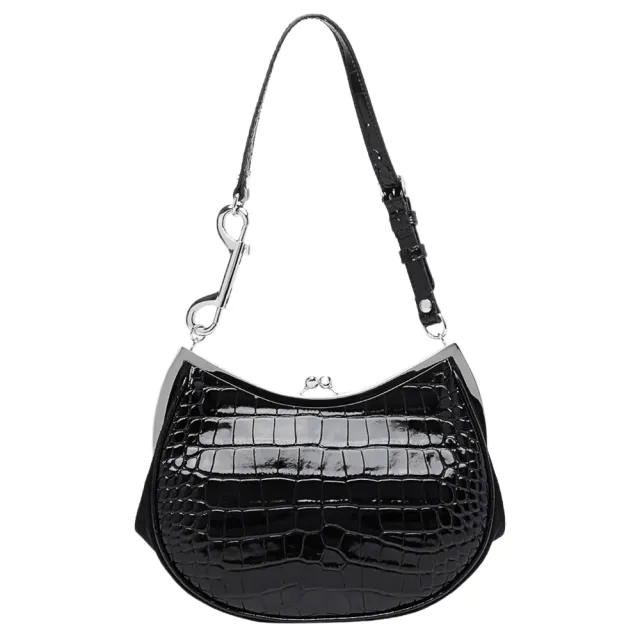 【Vivienne Westwood】春夏新款 品牌LOGO 鱷魚紋皮革單肩包(黑色)