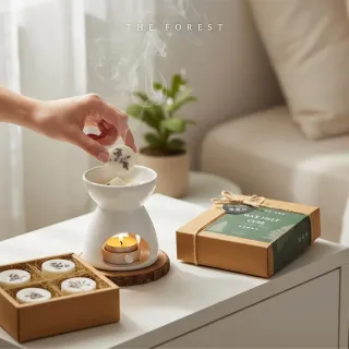 【The Forest 癒森林】香氛蠟塊禮盒23g*4香氛蠟塊+融蠟燭燈超值組(融蠟燈/融蠟爐/香氛蠟燭/居家香氛/禮盒)