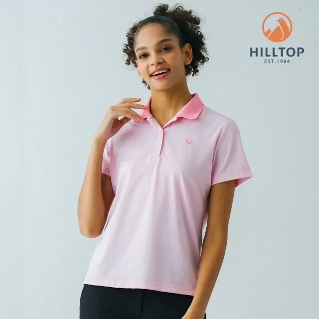 【Hilltop 山頂鳥】Polygiene抗菌吸濕快乾抗UV彈性緹花POLO衫 女款 粉紋｜PS14XFM3ECF0