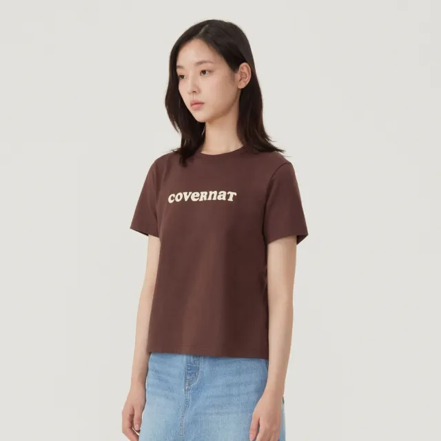 【COVERNAT】官方旗艦館 女款涼感棉LogoT恤(UNI短袖上衣 棕/混灰/奶油黃色)