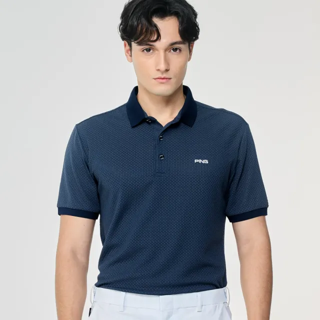 【PING】男款立體織紋高彈力短袖POLO衫-藍(GOLF/高爾夫球衫/PA26104-57)