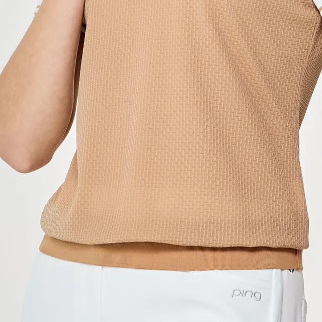 【PING】女款立體織紋高彈力短袖POLO衫-卡其(GOLF/高爾夫球衫/RA26101-75)