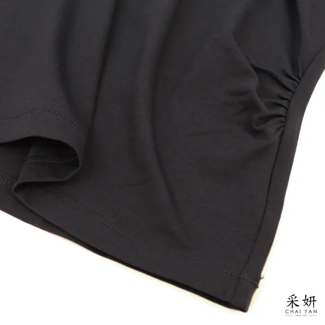 【CHAI YAN 采妍】水鑽印花連肩滑棉短袖上衣(春夏新款上衣-65-78公斤可穿)