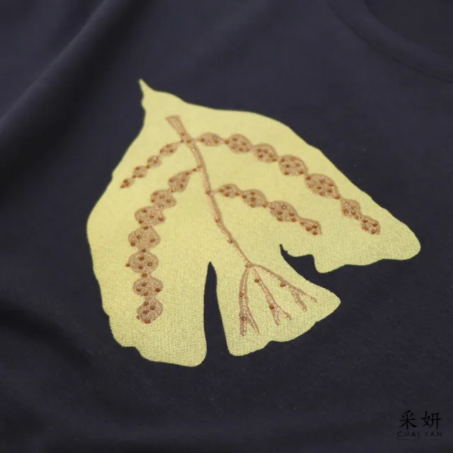 【CHAI YAN 采妍】水鑽印花連肩滑棉短袖上衣(春夏新款上衣-65-78公斤可穿)