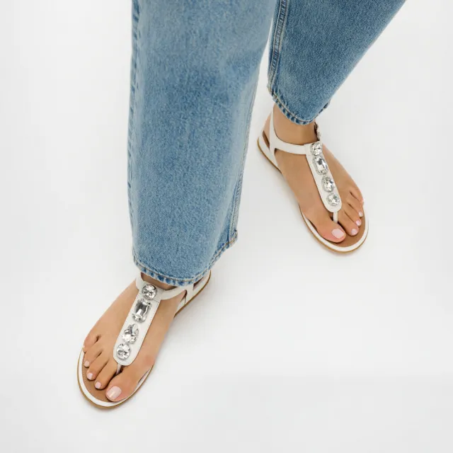 【FitFlop】GRACIE 寶石皮革T型涼鞋-女(2色)