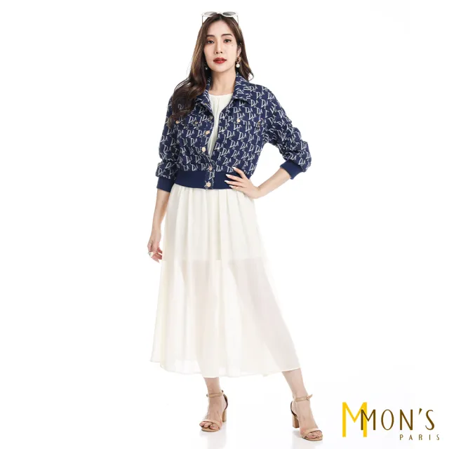 【MON’S】精品字母緹花棒球外套(直)