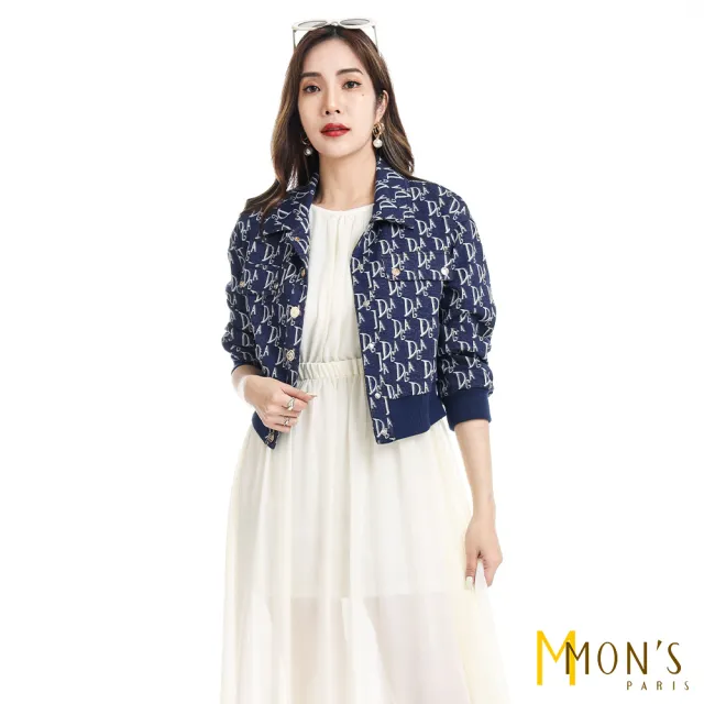 【MON’S】精品字母緹花棒球外套(直)