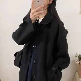 【Uicy】韓版英倫風長版黑色大衣 外套 防曬外套 女裝 上衣 衣 J181