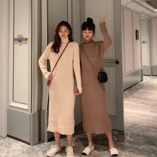 【Uicy】韓版氣質高領長版毛衣 連身裙 吊帶裙 吊帶褲 女裝 S339