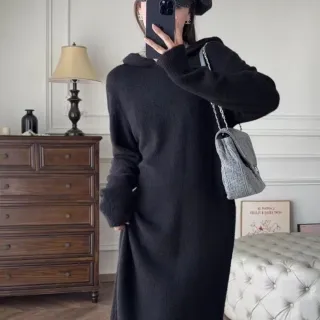 【Uicy】韓版寬鬆顯瘦連帽針織連身裙 套裝 裙子 褲裙 長裙 女 S345