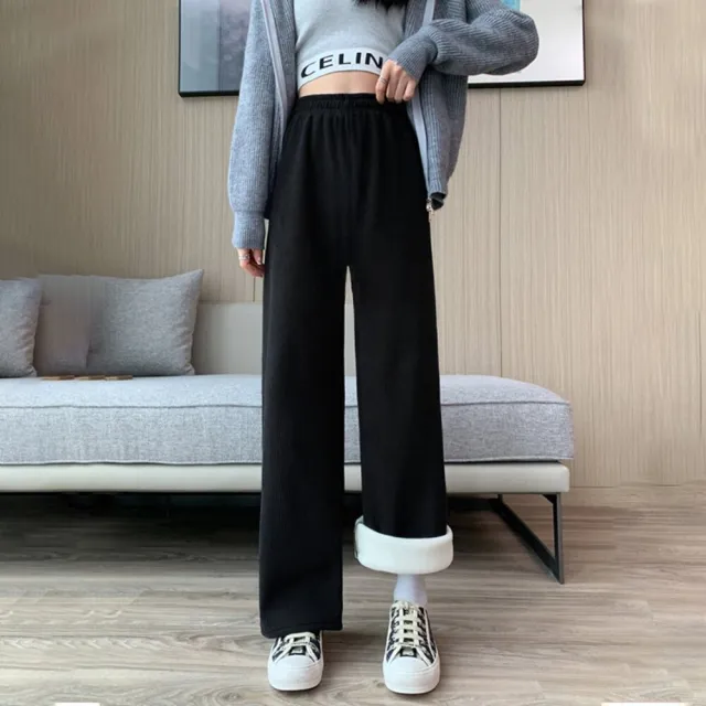 【Uicy】韓版內刷毛加厚運動寬鬆高腰寬褲 寬褲 褲子 女裝 P302