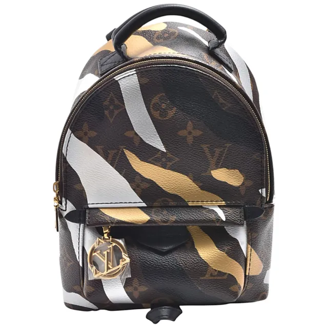 【Louis Vuitton 路易威登】M45143 經典Monogram帆布牛皮黑白金三色迷彩圖案手提/後背包(英雄聯名款-棕色)
