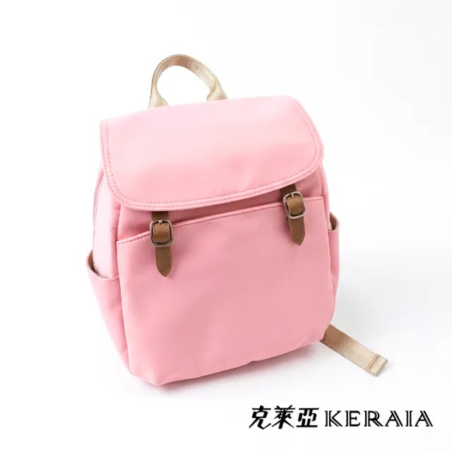 【KERAIA 克萊亞】風旅序章尼龍牛皮後背包(糖果粉)