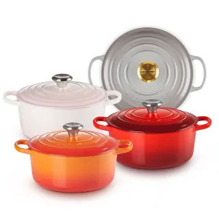 【Le Creuset】典藏琺瑯鑄鐵鍋圓鍋 24cm(肉豆蔻/貝殼粉/櫻桃紅/火焰橘)