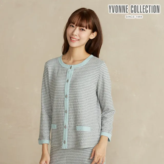 【YVONNE 以旺傢飾】條紋提花長袖開襟衫-迷霧灰