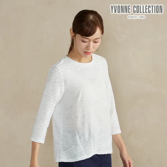 【YVONNE 以旺傢飾】立體條紋提花七分袖上衣-白