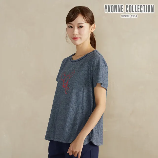 【YVONNE 以旺傢飾】棉麻龍蝦網印短袖上衣-丈青