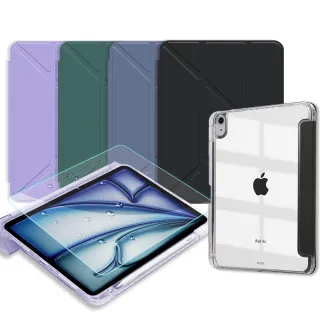 【VXTRA】2026 iPad Air8 11吋 M4 軍事防摔級 Y折晶透背蓋立架皮套+9H玻璃貼(合購價)