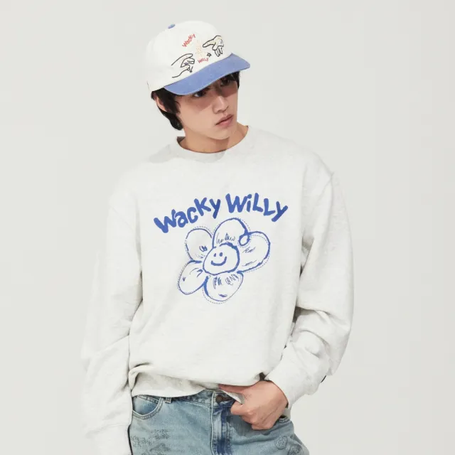 【Wacky WiLLY】官方旗艦館 大圖案LILY大學T(UNI圓領上衣 淺灰色)