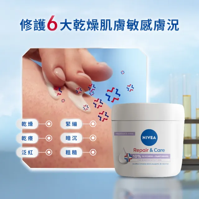 【NIVEA 妮維雅】極潤低敏修護乳霜-無香版400mlx3入(舒緩乾癢/臉部身體乳霜/敏感肌)新品上市