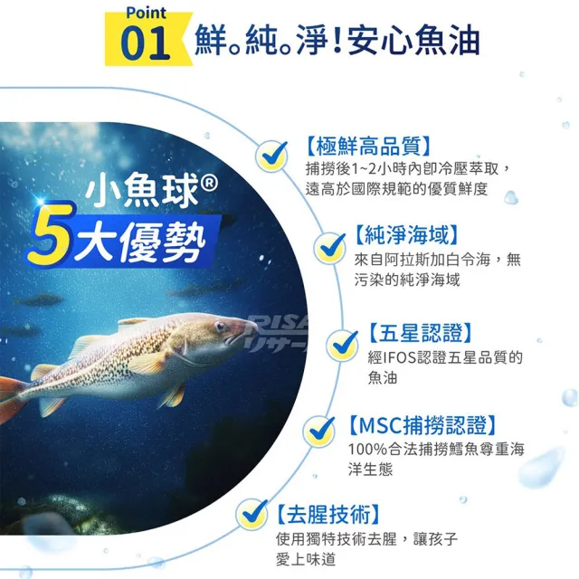 【小兒利撒爾】小魚球 咀嚼式軟膠囊 90粒2瓶組 共180粒(TG型魚油、Omega3、DHA、EPA、無魚腥味)