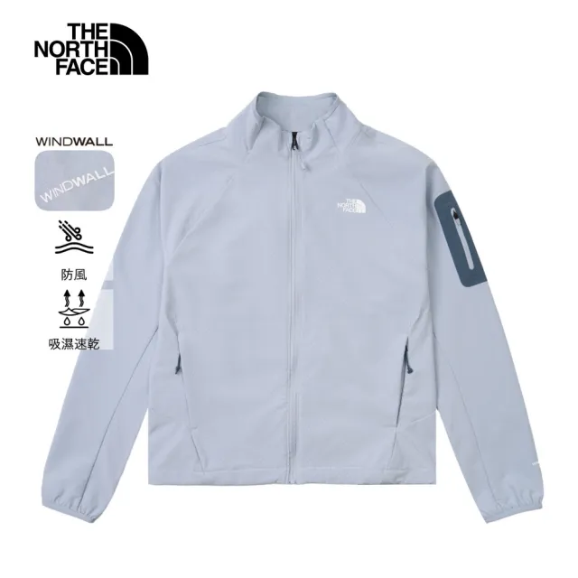 【The North Face】北面女款灰色DWR防潑水立領棋盤格外套｜8DFDFM2