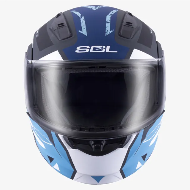【SOL】SM-3 戰將 消光灰/藍黑 可樂帽 全罩式 MD-04(可掀式安全帽│鏡片│內襯│輕量化)