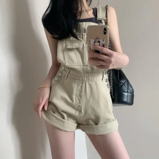 【Uicy】韓版復古工裝吊帶牛仔短褲 連身裙 吊帶裙 吊帶褲 女S193