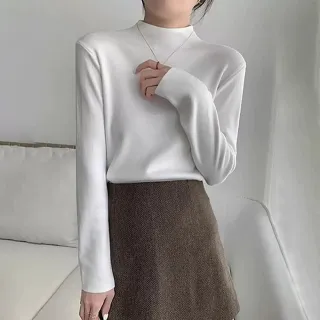 【Uicy】韓版薄內刷毛高領長袖上衣 長袖上衣 長袖T恤 衣服 女 W321