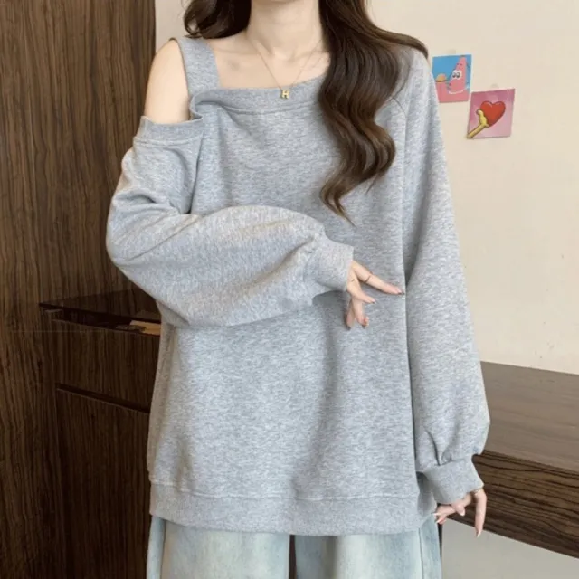 【Uicy】韓版斜肩設計長袖上衣 長袖上衣 長袖T恤 衣服 女裝 上 W670