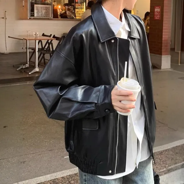 【Uicy】韓版寬鬆復古咖啡色皮衣 外套防曬外套女裝上衣衣 J382