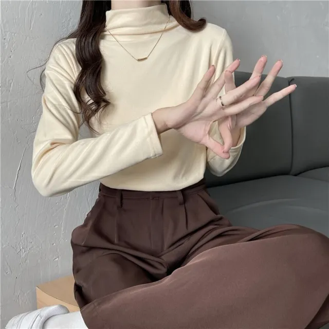 【Uicy】韓版半高領顯瘦內薄絨長袖上衣 長袖上衣長袖t恤衣服 W321
