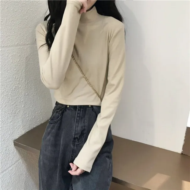 【Uicy】韓版半高領薄內刷毛內搭顯瘦長袖上衣 長袖上衣長袖t恤 W321