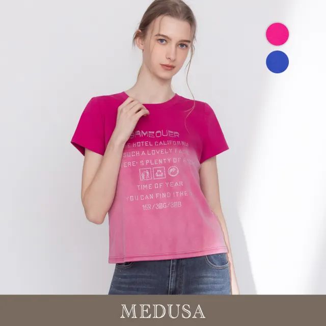 【MEDUSA 曼度莎】現貨-水鑽字母水洗漸層棉T - 2色（M-XL）｜女短袖T恤 水鑽棉T