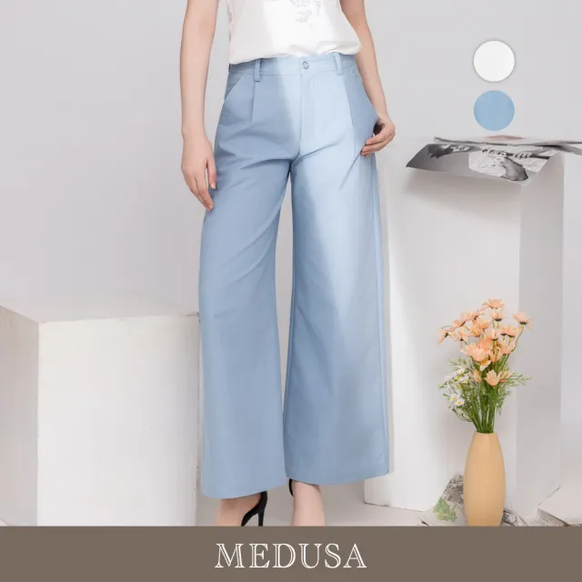 【MEDUSA 曼度莎】現貨-清新挺版壓褶修身西裝寬褲 - 2色(M-XL)|女寬褲 顯瘦寬褲 女長褲