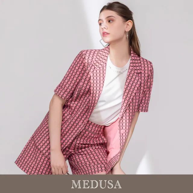 【MEDUSA 曼度莎】現貨-桃粉復古印花休閒西裝外套（M-XL）｜西裝外套 印花外套 女休閒外套